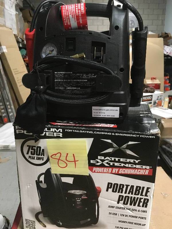 lot 84 image: Schumacher Battery Extender 12-Volt, 750 Amp Battery Jump Starter in good condition