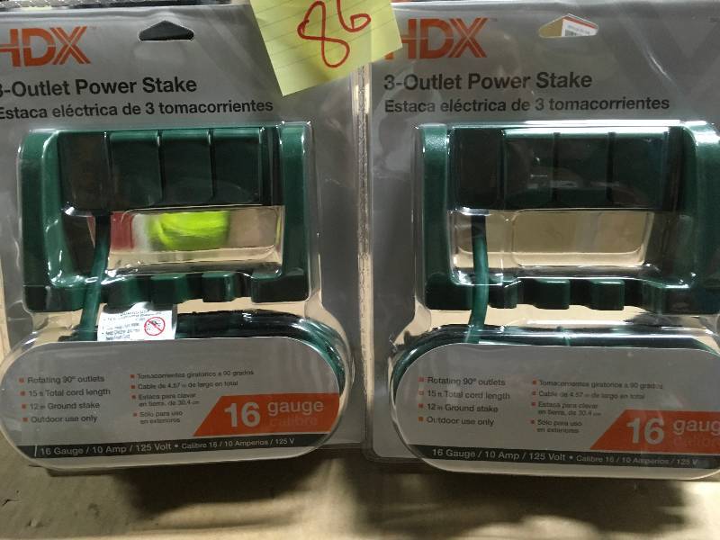 lot 86 image: Home Accents Holiday 15 ft. 3-Outlet Outdoor Power Stake with Protective Outlet Cover QTY 2 in good condition