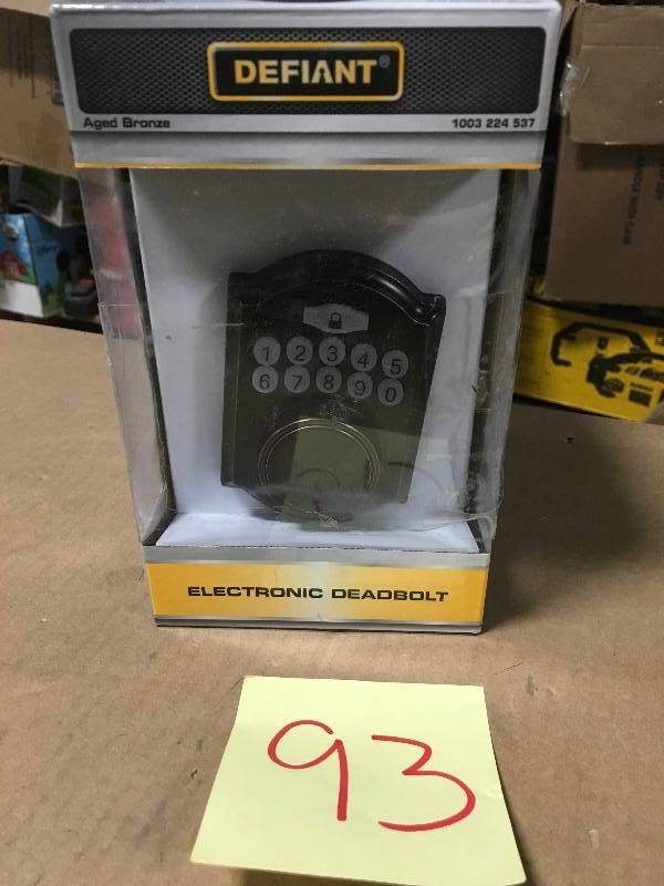 lot 93 image: Defiant Castle Aged Bronze Single Cylinder Electronic Keypad Deadbolt in good condition