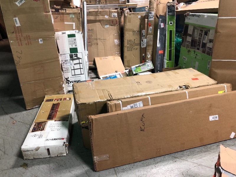 lot 117 image: Large lot of assorted Home Decor includes Furniture, Closetmaid, Fireplace and more Items in box not inspected
