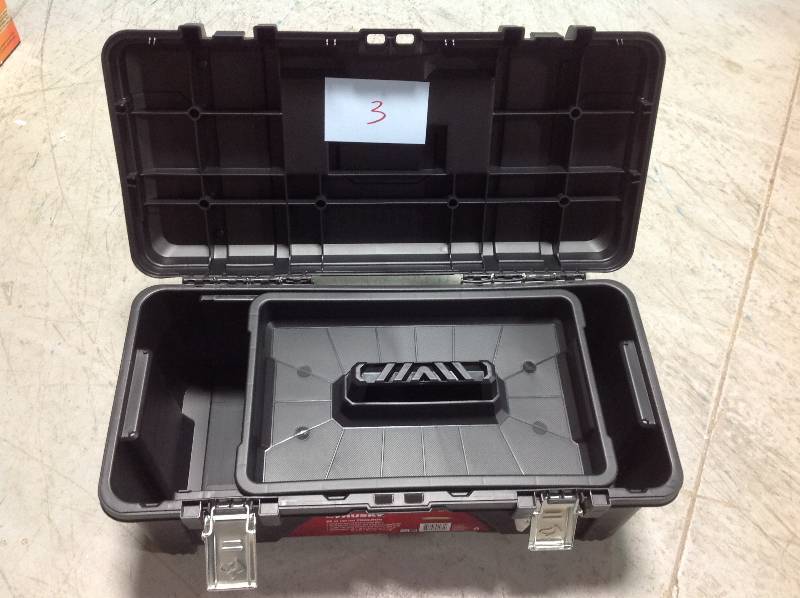 lot 3 image: Husky 26 in. Plastic Tool Box with Metal Latches in Black in good condition