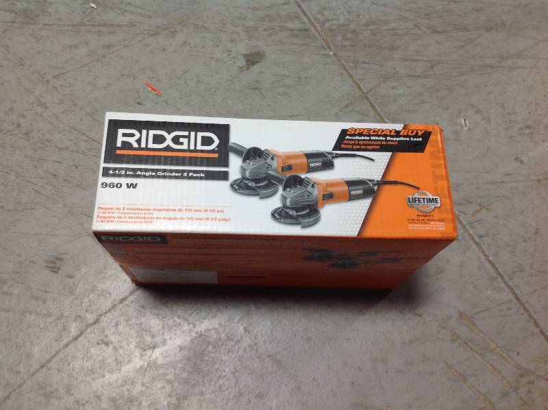 lot 5 image: RIDGID 8 Amp Corded 4-12 in. Angle Grinder (2-Pack) in good condition
