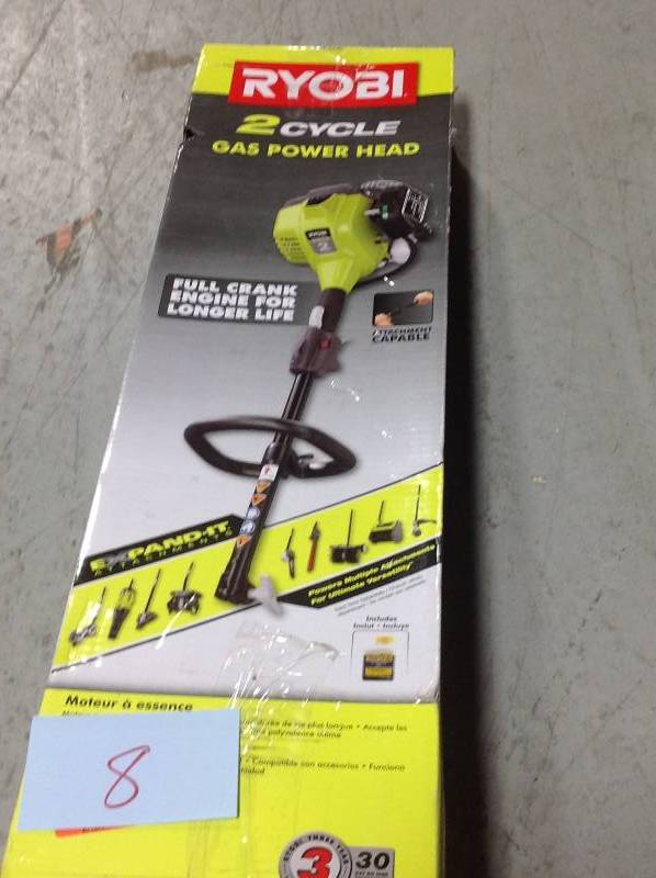 lot 8 image: RYOBI RY251PH Expand-it 25 cc 2-Cycle Full Crank Gas Power Head in good condition