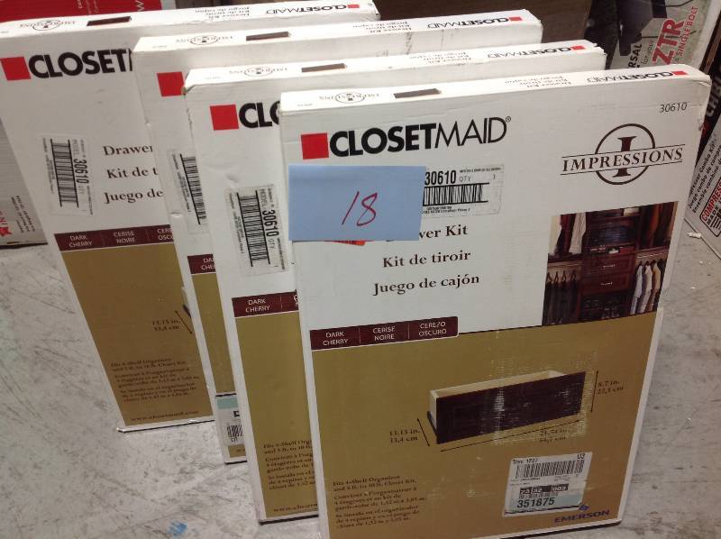 lot 18 image: ClosetMaid ClosetMaid Impressions 25 in. Dark Cherry Standard Drawer Kit QTY 4 in good condition