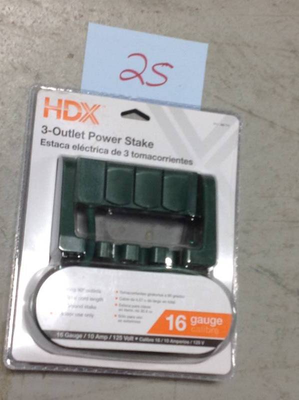 lot 25 image: Home Accents Holiday 15 ft. 3-Outlet Outdoor Power Stake with Protective Outlet Cover in good condition