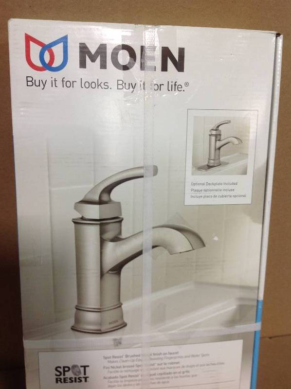lot 46 image: MOEN Hensley Single Hole Single-Handle Bathroom Faucet in Spot Resist Brushed Nickel in good condition