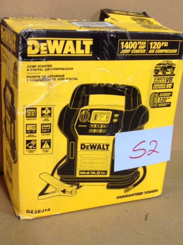 lot 52 image: DEWALT 1400 Peak Amp Jump Starter with Digital Compressor in good condition