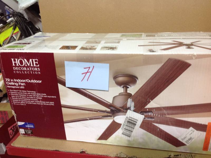 lot 71 image: Home Decorators YG493OD-EB Kensgrove 72 LED IndoorOutdoor Ceiling Fan in good condition