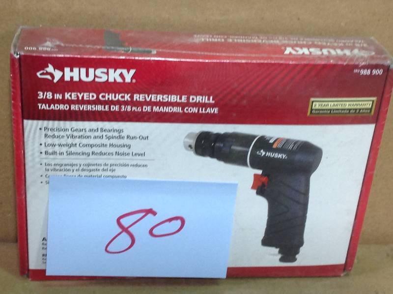 lot 80 image: Husky H4310 (988 900) Pneumatic 38 Keyed Chuck Reversible Drill in good condition