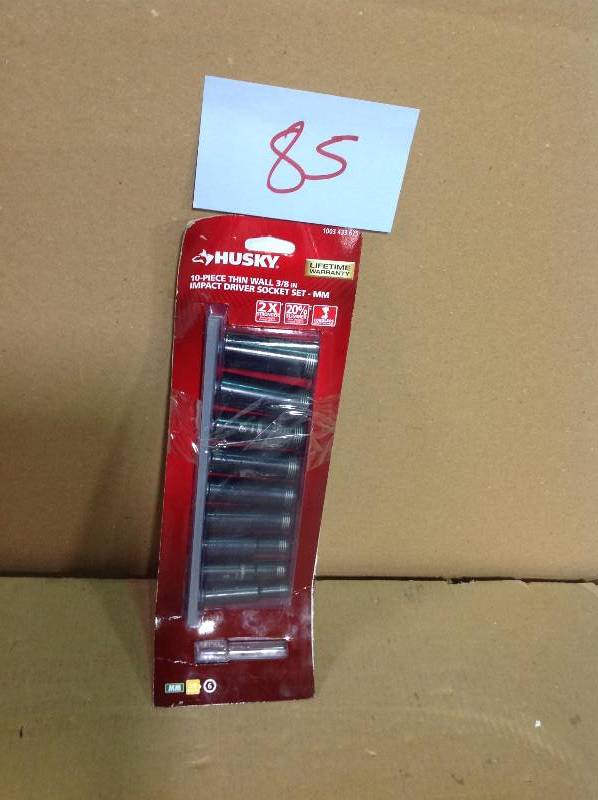 lot 85 image: Husky 38 in. Drive Thin Wall Deep Impact Socket Set MM (10-Piece) MISSING 1 PC