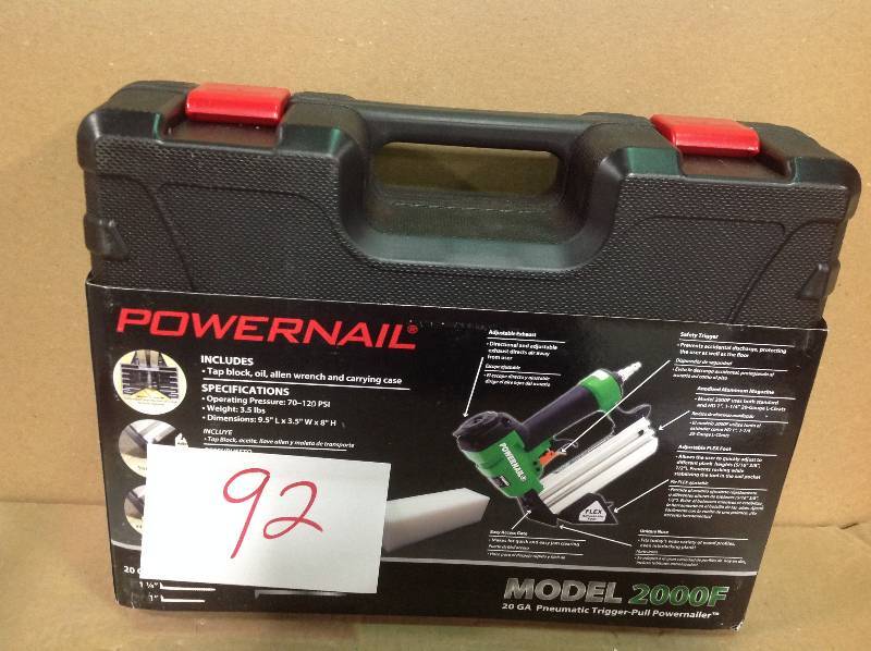 lot 92 image: POWERNAIL Pneumatic 20-Gauge Hardwood Flooring Trigger Pull Cleat Nailer Kit in good condition