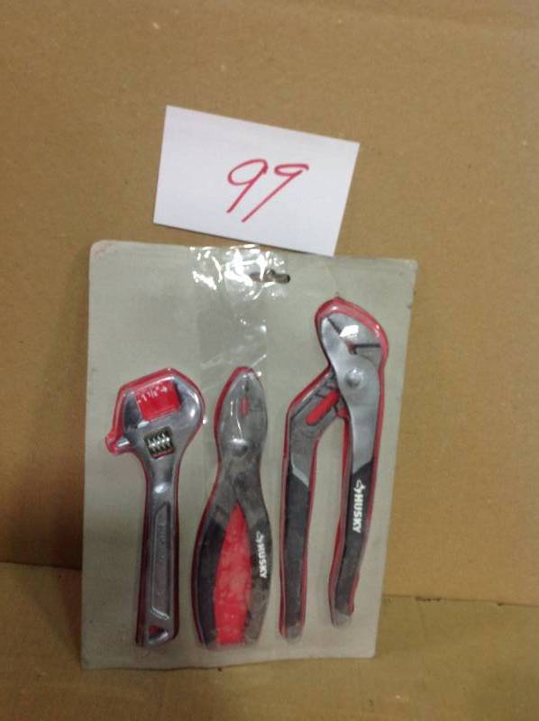 lot 99 image: Husky Pliers and Wrench Set (3-Piece) in good condition