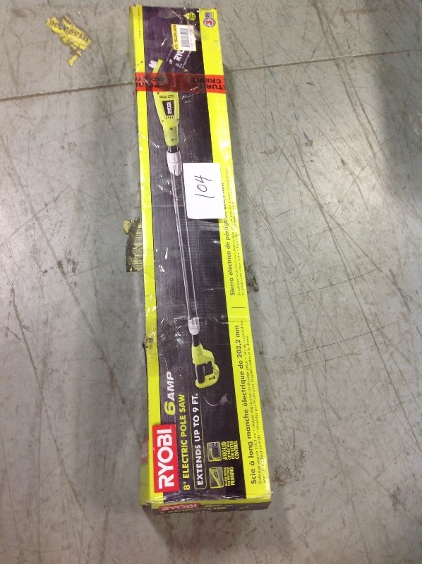 lot 104 image: Ryobi RY43161 8 inch chain 6 Amp Electric Corded Pole Saw in working conditions
