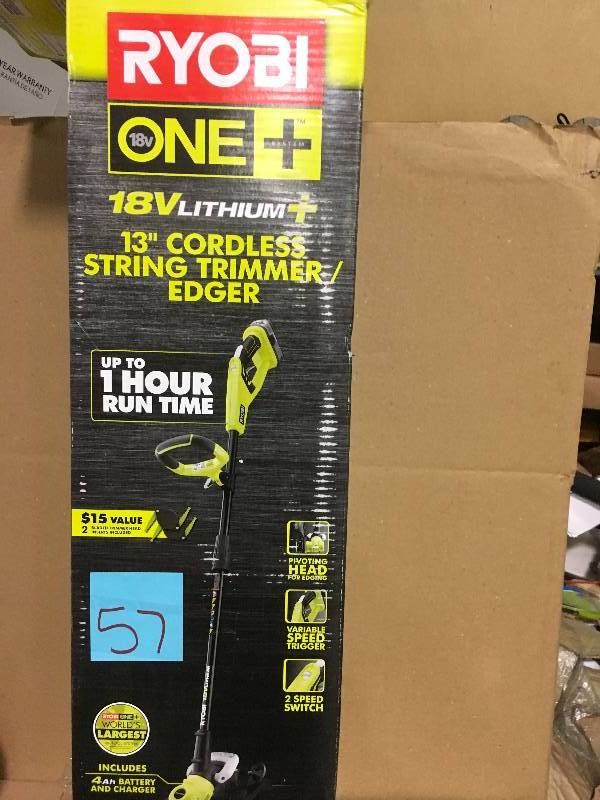 RYOBI ONE 18-Volt Lithium-Ion Cordless String TrimmerEdger - 4.0 Ah Battery and Charger Included  in good condition