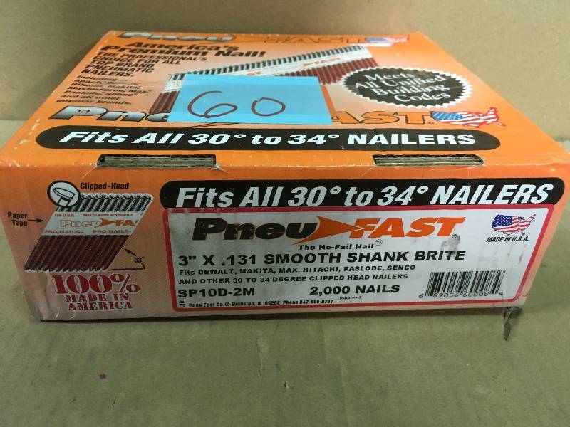 Pneu-Fast 3 in. x 0.131 in. Smooth Brite 30-34 Degree Paper Tape Clipped Head Framing Nails  in good condition