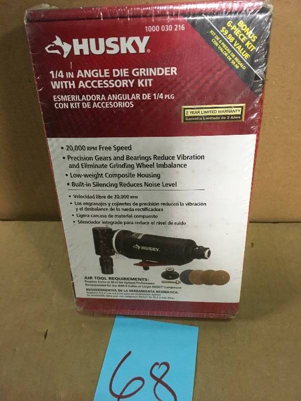 Husky 14 Angle Die Grinder W Accessory Kit not used