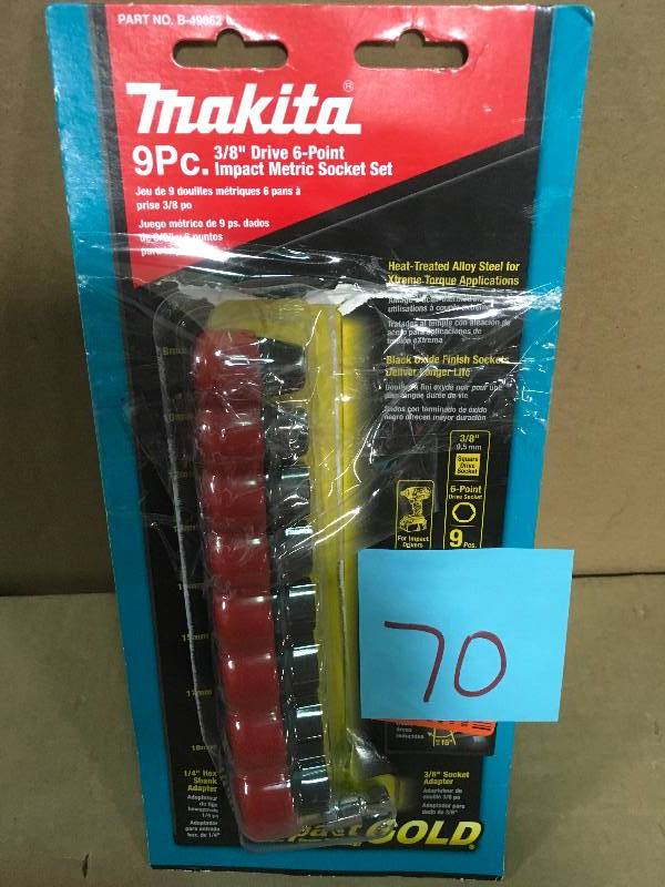 Makita B-49862 Impact GOLD 9-Piece 38 Drive Metric Socket Set with 15-Degree Tilt Socket Adapter  in good condition