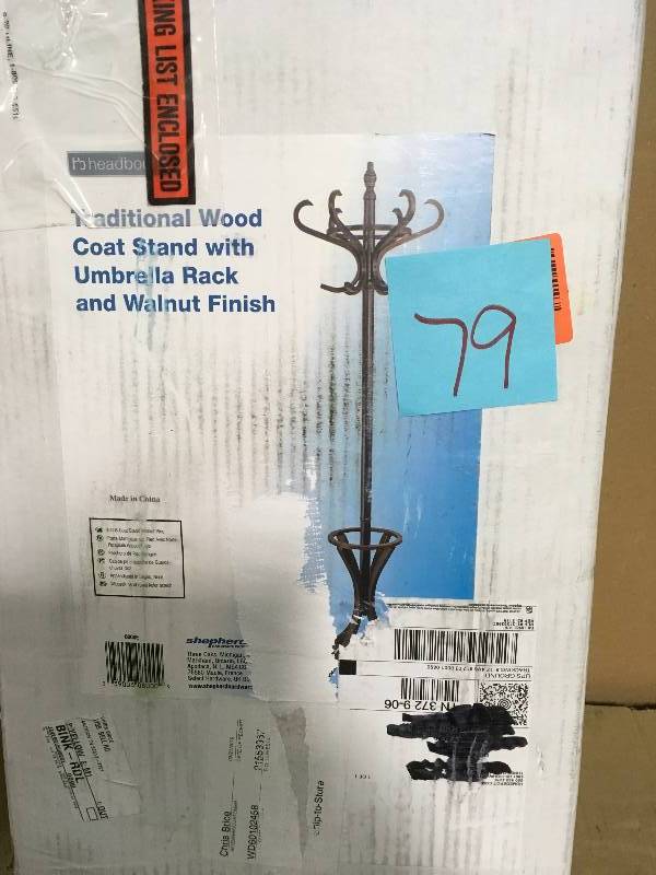 73 in. Dark Walnut Floor Standing Coat Rack with Umbrella Stand  in good condition