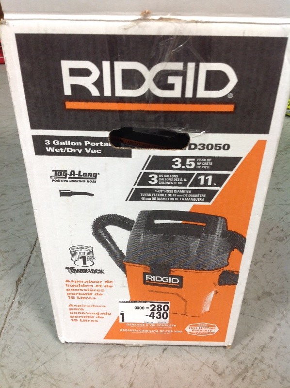 RIDGID 3 Gal. 3.5-Peak HP Portable Pro WetDry Vacuum in good conditions
