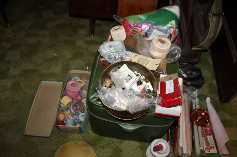 lot 41 image: Crafting Supplies - Thread, Yarn, Pins, Clips, Croquet Hooks