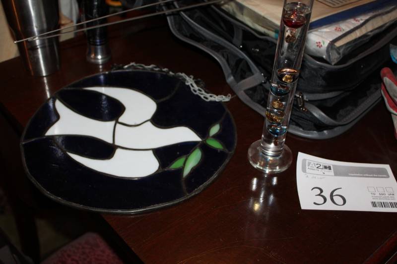 lot 36 image: Glass Dove Hanging Dcor, Glass Tower Table Dcor