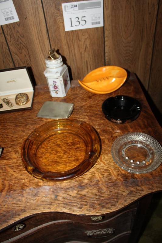 lot 135 image: Glass and Ceramic Ash Trays, Old Lighter