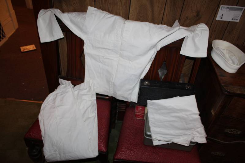 lot 53 image: Vintage White Navy Pants and Shirts