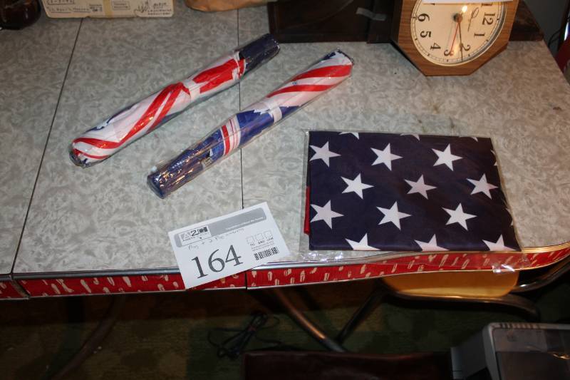 lot 164 image: American Flag and 2-American Flag Umbrellas