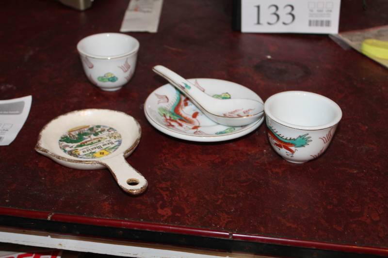 lot 138 image: Collectible Ceramic Cups, Ladle, Plate, Skillet