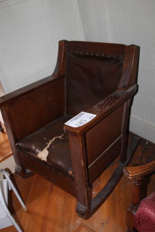 lot 185 image: Brown Leather Rocking Chair
