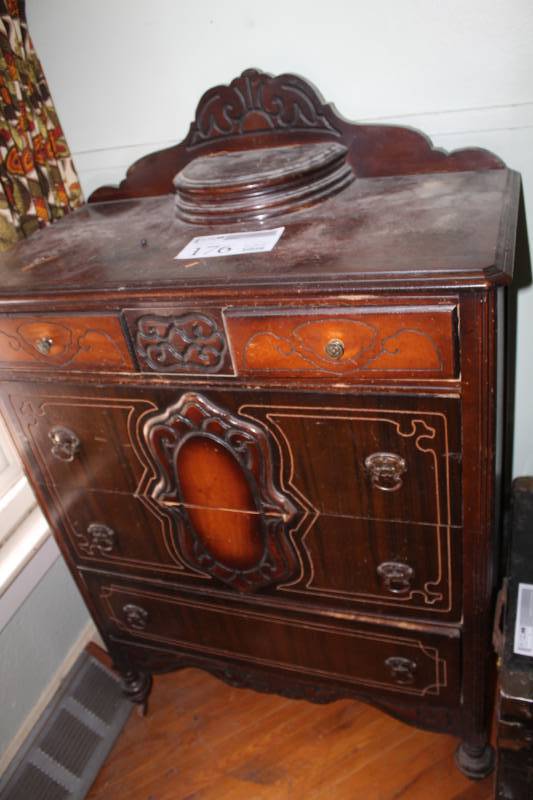 lot 176 image: Wood Dresser with 5-Drawers, Flip 12-circle Top, Decorative Backsplash
