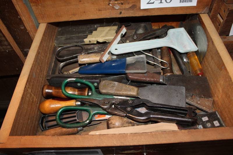 lot 239 image: Snips, Files, Scrapers, Kitchen Saw, And More