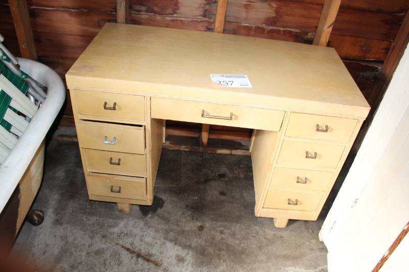 lot 257 image: Wood Office Desk with 9-Drawers