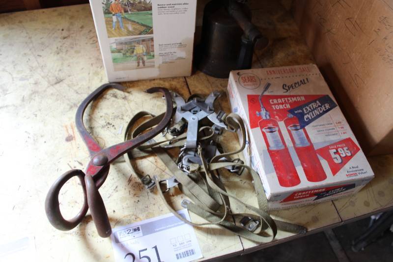 lot 251 image: Old Tools - Tongs, Straps, Torch Kit
