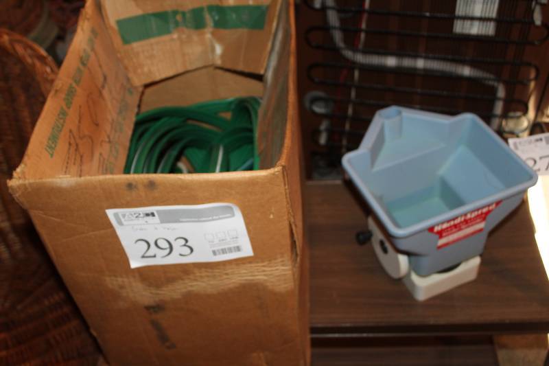 lot 293 image: Handi-Spred Seed Spreader, Garden Hose
