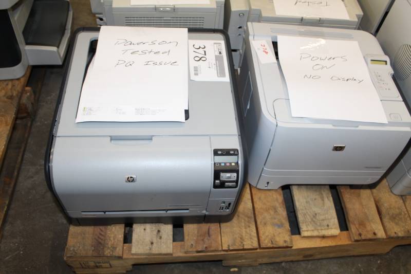 lot 378 image: HP LaserJet M1522nf All-in-One Printer, HP Color LaserJet CP1518ni Printer, HP LaserJet P2055dn Printer