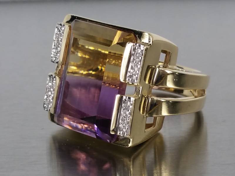 Stunning Large Anahi Ametrine (Amethyst and Citrine) Estate Ring in 14k Gold