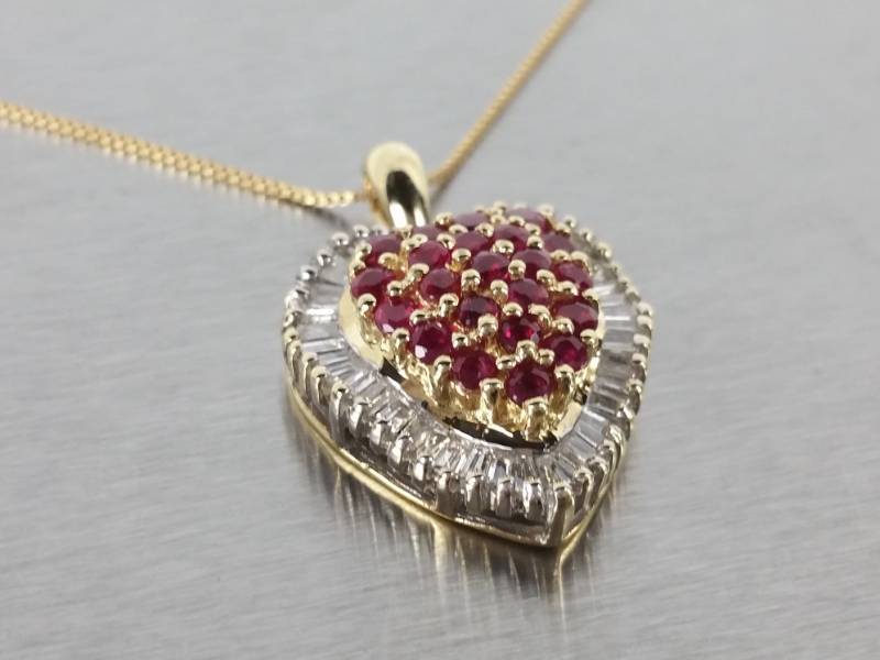 Natural Ruby and Diamond Pendant with Chain in 14k Gold