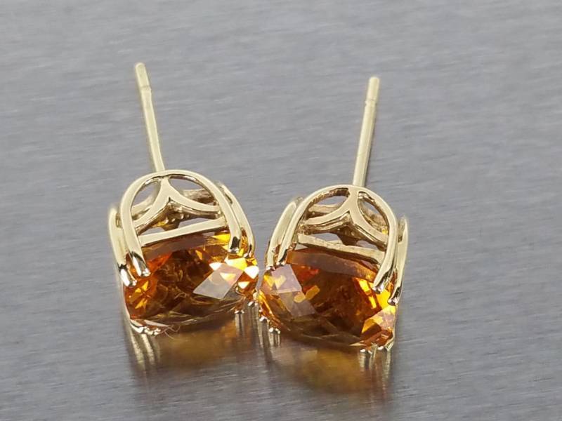 Brilliant Citrine Estate Earrings in 14k Gold