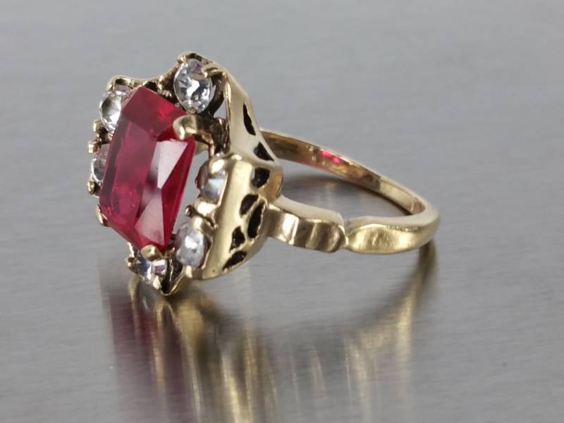 Radiant Ruby Estate Ring in 10k Gold