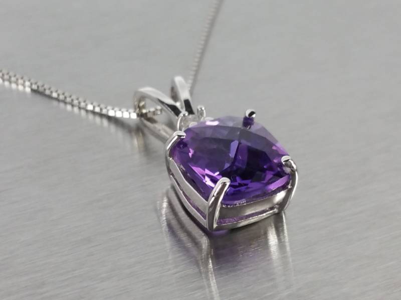 Gorgeous Natural Amethyst and Diamond Estate Pendant with Chain in 14k Gold