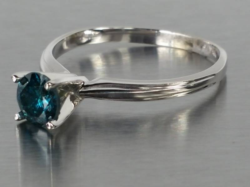 Beautiful Blue Diamond Ring in 14k White Gold