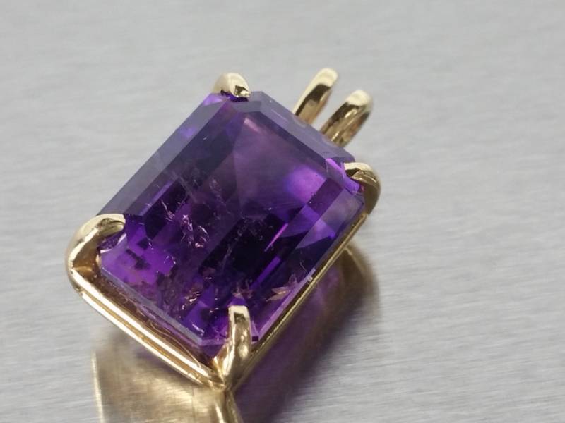 Natural, Very Deep Purple Amethyst Estate Pendant in 14k Gold