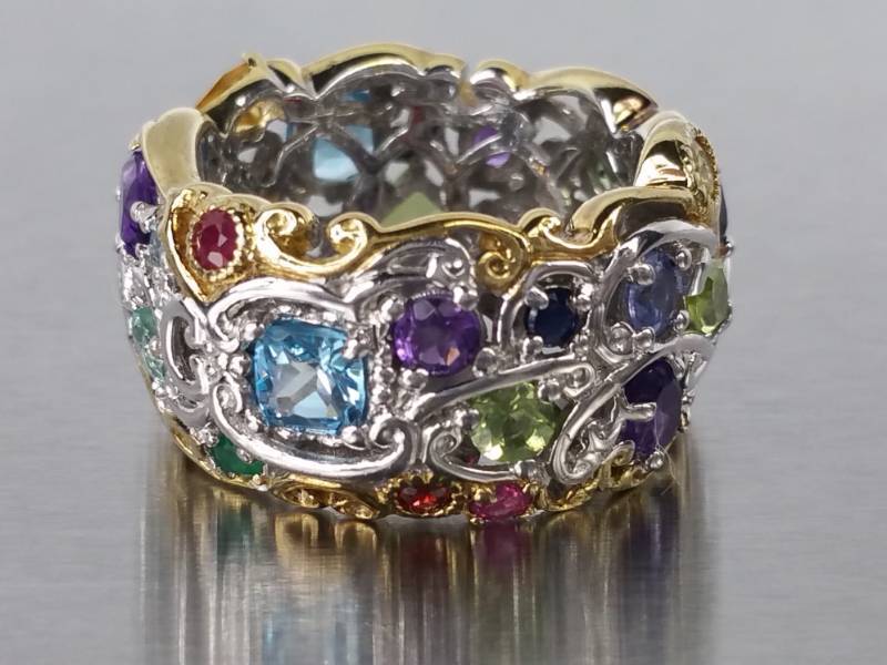 Stunning Custom Natural Gem Eternity Estate Ring