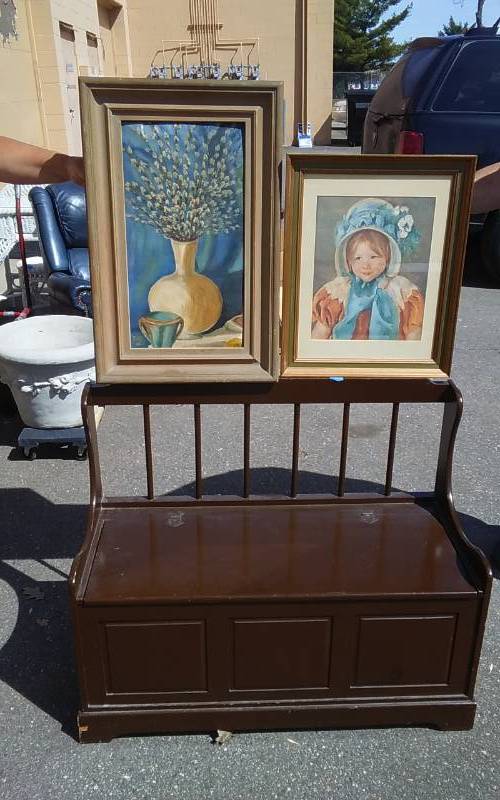lot 35 image: Wood Storage Bench 37W X 30T & 2-Pictures