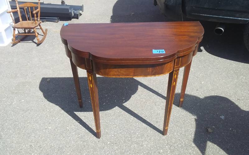lot 40 image: Folding Half Round Table-Opens To 36x36. Has Gate Legs