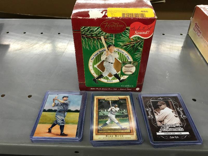 lot 486 image: Babe Ruth Home Run #60 Ornament & 15 Babe Ruth Cards