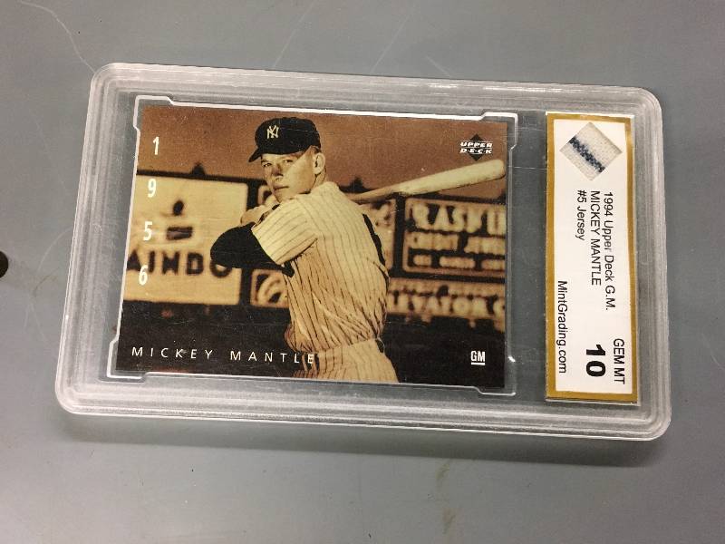 lot 509 image: 1994 Upper Deck G.M Mickey Mantle #5 Jersey Card 10 Mint