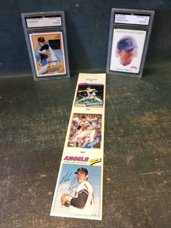 lot 42 image: Nolan Ryan GradedSlabbed Baseball Cards & Rare 3 Card Doorhanger Card