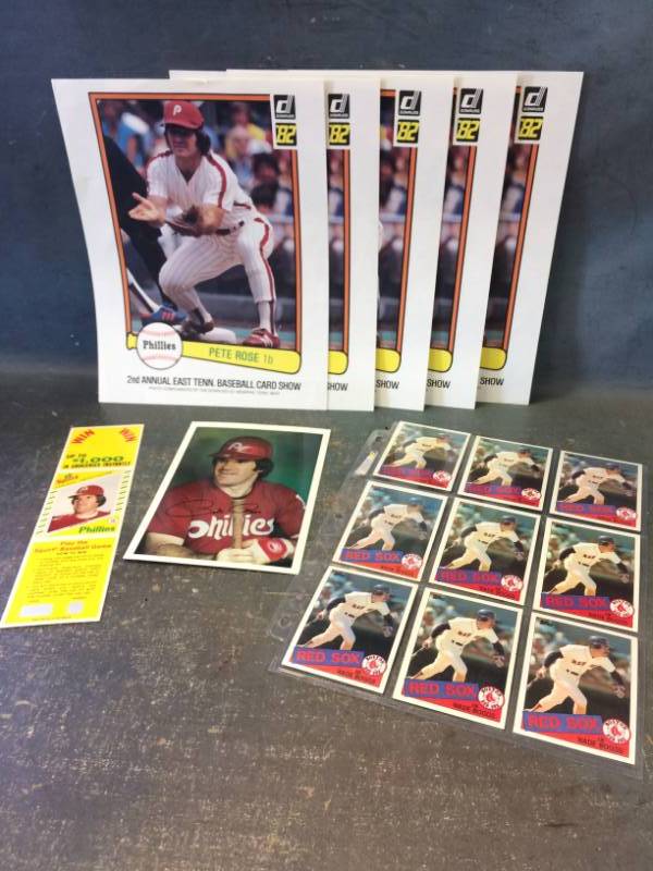 lot 43 image: Pete Rose & Wade Boggs Collectibles with Rare, Unscratched Squirt Doorhanger Pete Rose Card